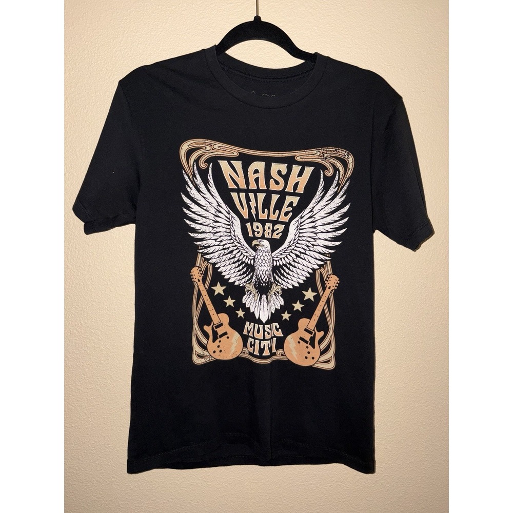 Lotus Fashion Small Black music city guitar Nashville graphic tee shirt